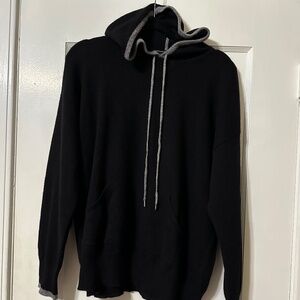 Tipped Hoodie Cashmere Sweater, Charter Club, XL, Black w/grey, kangaroo pocket